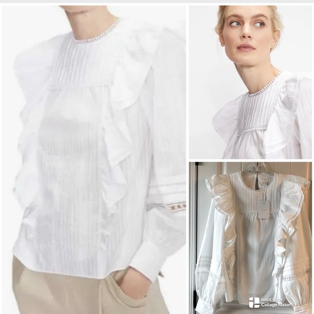 Ted Baker NWT double ruffle silias cotton top NWT